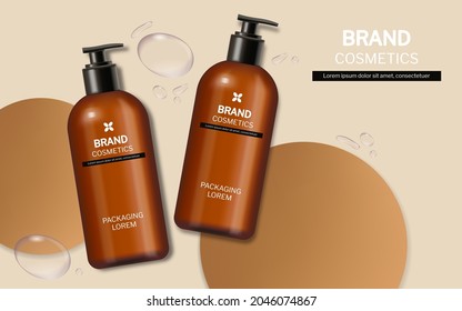 Shampoo and soap bottles vector realistic. Product placement label design