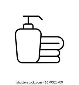 Shampoo and towel icon. Flat vector graphic in white background.