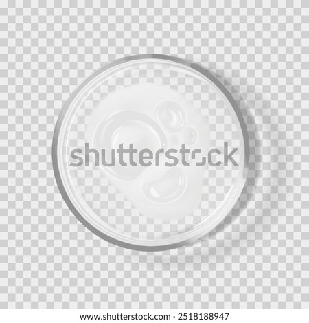Shampoo transparent smear with bubbles on petri dish isolated realistic vector illustration. Concept cosmetic laboratory tests and research