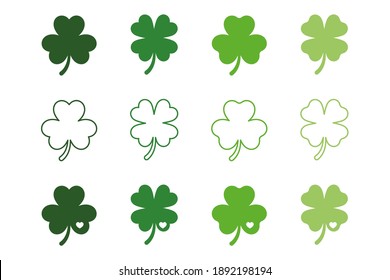 Shamrock, 4 leaf clovers set, silhouette,St.Patrick’s Day