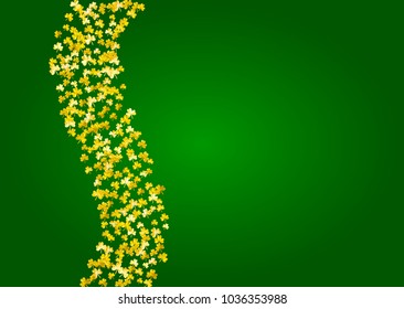 Shamrock background for Saint Patricks Day.  Lucky trefoil confetti. Glitter frame of clover leaves. Template for poster, gift certificate, banner. Decorative shamrock background.