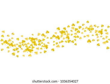 Shamrock background for Saint Patricks Day.  Lucky trefoil confetti. Glitter frame of clover leaves. Template for poster, gift certificate, banner. Festive shamrock background.