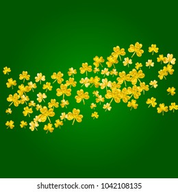 Shamrock background for Saint Patricks Day. Lucky trefoil confetti. Glitter frame of clover leaves.	 Template for poster, gift certificate, banner. Celtic shamrock background.
