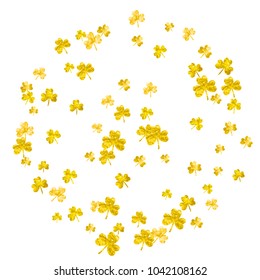 Shamrock background for Saint Patricks Day. Lucky trefoil confetti. Glitter frame of clover leaves.	 Template for special business offer, banner, flyer. Greeting shamrock background.