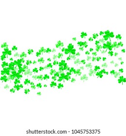 Shamrock background for Saint Patricks Day. Lucky trefoil confetti. Glitter frame of clover leaves. Template for poster, gift certificate, banner. Festal shamrock background.