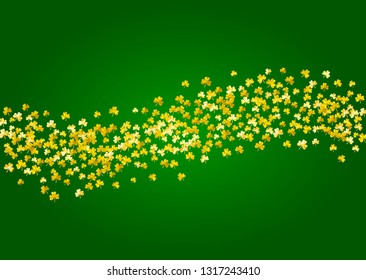 Shamrock background for Saint Patricks Day.  Lucky trefoil confetti. Glitter frame of clover leaves. Template for poster, gift certificate, banner. Festive shamrock background.