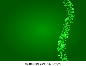 Shamrock background for Saint Patricks Day.  Lucky trefoil confetti. Glitter frame of clover leaves. Template for gift coupons, vouchers, ads, events. Celtic shamrock background.