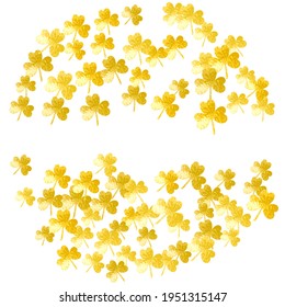 Fondo de Shamrock para el Día de Saint Patricks. Confeti de trébol de suerte. Marco brillante de hojas de trébol.	 Plantilla para afiche, certificado de regalo, cartel. El fondo de shamrock decorativo.