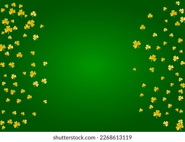 Shamrock background for Saint Patricks Day.  Lucky trefoil confetti. Glitter frame of clover leaves. Template for poster, gift certificate, banner. Festal shamrock background.