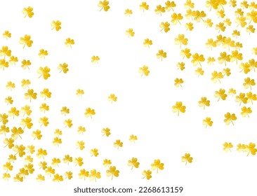 Shamrock background for Saint Patricks Day.  Lucky trefoil confetti. Glitter frame of clover leaves. Template for voucher, special business ad, banner. Greeting shamrock background.