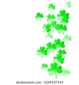 Fondo de Shamrock para el Día de Saint Patricks. Confeti de trébol afortunado. Marco brillante de hojas de trébol.	 Plantilla para cupones de regalo, vales, anuncios, eventos. Fondo de champagne festivo.