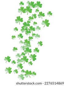 Shamrock background for Saint Patricks Day. Lucky trefoil confetti. Glitter frame of clover leaves.	 Template for voucher, special business ad, banner. Celtic shamrock background.