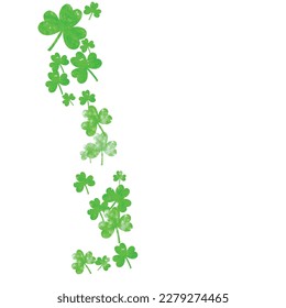 Shamrock background for Saint Patricks Day. Lucky trefoil confetti. Glitter frame of clover leaves.	 Template for voucher, special business ad, banner. Happy shamrock background.