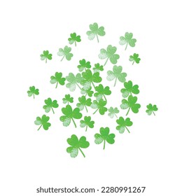 Fondo de Shamrock para el Día de Saint Patricks. Confeti de trébol afortunado. Marco brillante de hojas de trébol.	 Plantilla para afiche, certificado de regalo, banner. Fondo de champú de vacaciones.