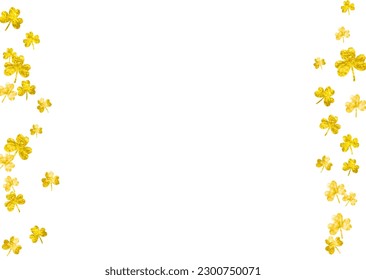 Fondo de Shamrock para el Día de Saint Patricks.  Confeti de trébol afortunado. Marco brillante de hojas de trébol. Plantilla para oferta especial de negocios, banner, volante. Fondo estético de champú.