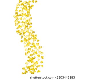 Shamrock background for Saint Patricks Day.  Lucky trefoil confetti. Glitter frame of clover leaves. Template for party invite, retail offer and ad. Merry shamrock background.