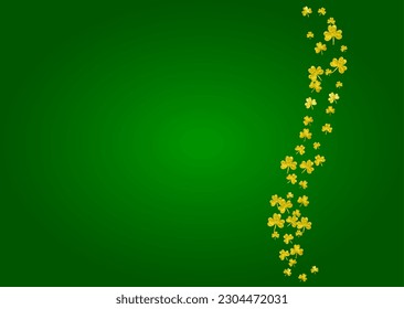 Shamrock background for Saint Patricks Day.  Lucky trefoil confetti. Glitter frame of clover leaves. Template for poster, gift certificate, banner. Greeting shamrock background.