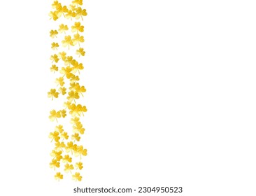 Shamrock background for Saint Patricks Day.  Lucky trefoil confetti. Glitter frame of clover leaves. Template for flyer, special business offer, promo. Merry shamrock background.