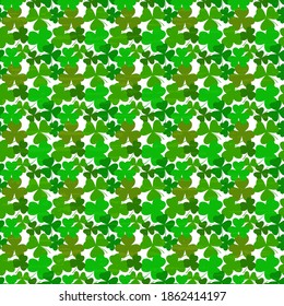 Fondo Shamrock. Patrón vectorial sin foco con tonos verdes de hojas de trébol sobre blanco. Ilustración vectorial del 17 de marzo