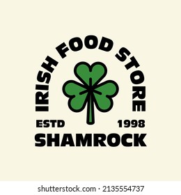 Shamrock badge logo. Irish clover emblem vector design. Saint Patrick's Day. Isolated retro logo