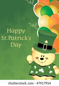 shamrock, balloons background with cute leprechaun