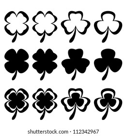 Shamrock black silhouette leaves isolated on white