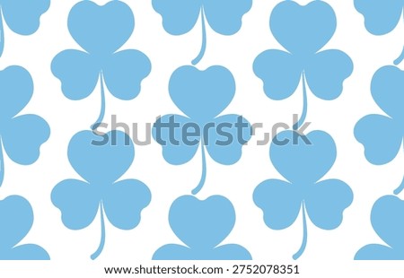 Shamrock Blue Seamless Pattern. Trefoil Clover Endless Background.