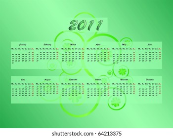 shamrock calender 2011 Monday-Sunday ( background on separate layer )