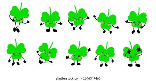 shamrock character. Cute clover leaf on a white background. St. patrick's day.