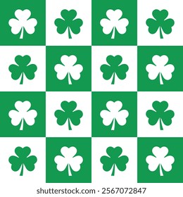 shamrock checkered pattern, St Patrick's day, green and white background