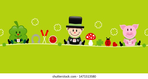 Shamrock Chimney Sweep And Pig Icons New Years Eve Green