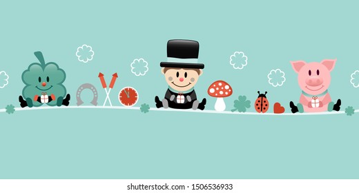 Shamrock Chimney Sweep And Pig Icons New Years Eve Turquoise