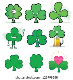 Shamrock Clover Cartoon Character Icons