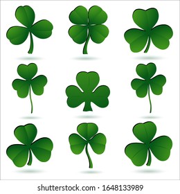 Shamrock Clover Collection set,  Shamrock illustration, Clover vector,  st patrick day vector, st patrick day illustration, lucky leaf