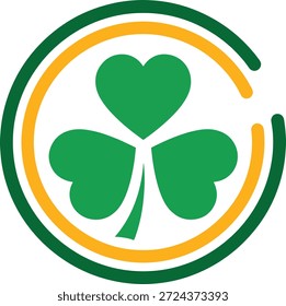 Shamrock Klee Emblem in einem dekorativen Doppelring Abzeichen. Flache Vektorgrafik, geeignet für Designs mit irischem Thema und St. Patrick’s Day, einzeln auf weißem Hintergrund.
