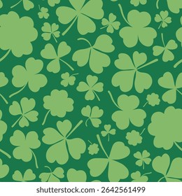 Shamrock ou folha de trevo design plano verde padrão sem emenda caindo folhas sobre fundo branco ilustração vetor. Irlandês celta feriado St Patrick dia motivo padrão sem costura com trevo trevo trevo folha.