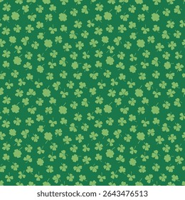 Shamrock or clover leaf flat design green seamless pattern falling leaves on white background vector illustration. Irish holiday celtic St Patrick day motif seamless pattern with shamrock clover leaf.