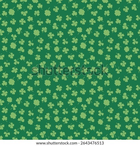 Shamrock or clover leaf flat design green seamless pattern falling leaves on white background vector illustration. Irish holiday celtic St Patrick day motif seamless pattern with shamrock clover leaf.