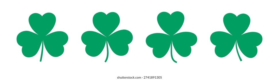 Shamrock, clover leaf illustration isolated set. Saint Patrick Day, traditional Irish design element, clip art. Hand drawn flat vector on transparent background. Holiday celebration, symbol