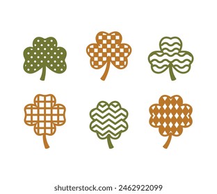 shamrock clover leaf pattern green brown color vector icon design illustration decorations sets