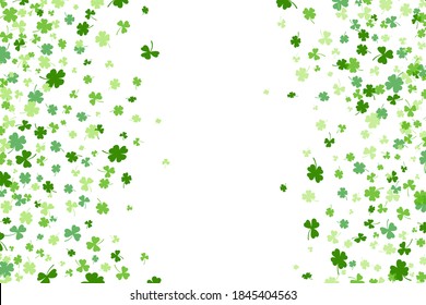 Shamrock or clover leaves flat design green backdrop pattern vector illustration isolated on white background. St Patricks Day shamrock symbols decorative elements.