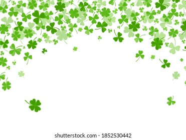 Shamrock or clover leaves flat design green backdrop pattern vector illustration isolated on white background. St Patricks Day shamrock symbols decorative elements.