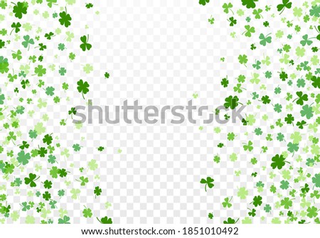 Shamrock or clover leaves flat design green backdrop pattern vector illustration isolated on transparent background. St Patricks Day shamrock symbols decorative elements.
