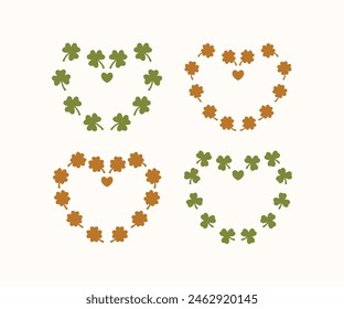 shamrock clover leaves love heart frame vector icon design illustration collection template sets