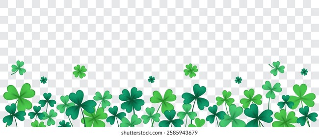 Shamrock or Clover leaves on fake transparent pattern background vector illustration. St. patrick's day elements