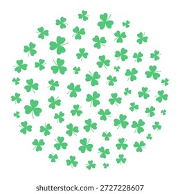 Shamrock, clover leaves round composition isolated on transparent background. Hand drawn vector illustration. Saint Patrick Day celebration, traditional Irish holiday design element, clip art, symbol