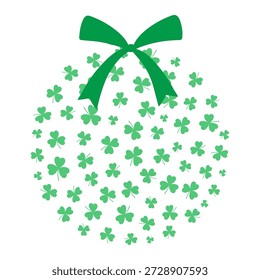 Shamrock, clover leaves round composition isolated on transparent background. Hand drawn vector illustration. Saint Patrick Day celebration, traditional Irish holiday design element, clip art, symbol