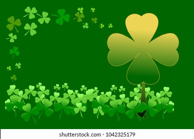 Shamrock clover pattern in gradient gold and green. Vector illustration, EPS 10. Concepts of St. Patricks day, holiday celebration, lucky, happiness. Use as background, greeting card, graphic design.