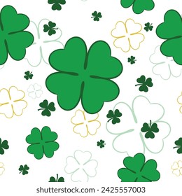 Shamrock and Clover Seamless Vector Pattern on White