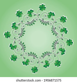 Shamrock. Clover wreath. Traditional irish symbol. Round frame for Patricks Day with place for text.